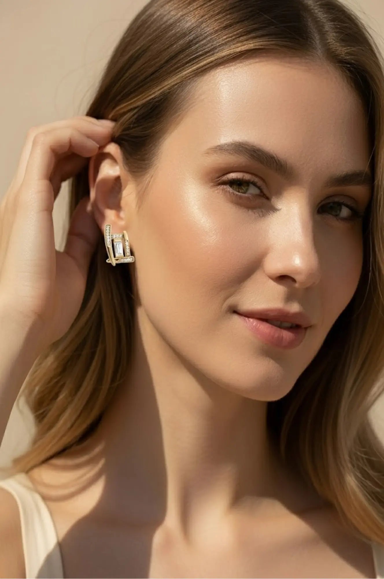18K Gold Filled Geometric Square Huggie Earrings – Baguette & Pavé Cubic Zirconia Openwork Hoop Earrings